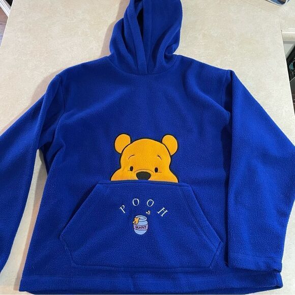 90s Y2K Winnie the Pooh Vintage Blue fleece hoodie size XL women’s Disney - Picture 1 of 6